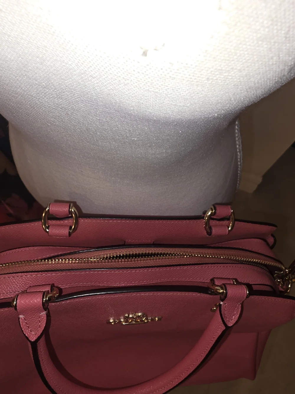 Coach Pink Leather Dome Satchel with Gold Hardware and Adjustable Strap